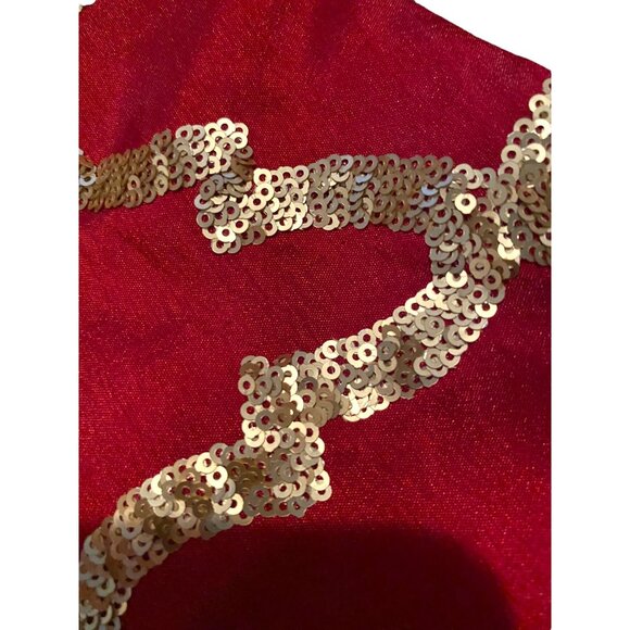 Red Holiday Christmas Stocking Sock With Gold Sequins - 8” x 18”- Festive Decor - Picture 3 of 7